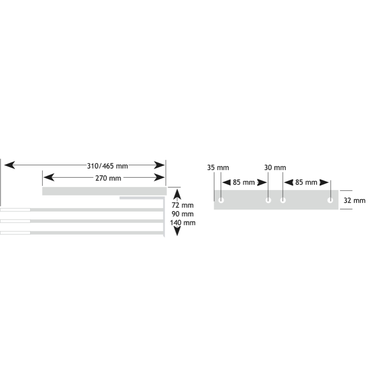 Handdoekdrager alu chroom - 1 arm 310x72mm