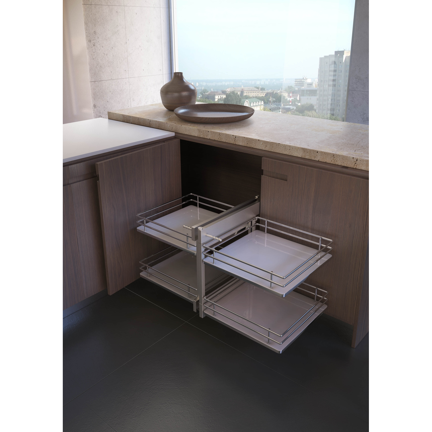 Rational corner Soft Close 450mm droite + 4 panier fond en bois