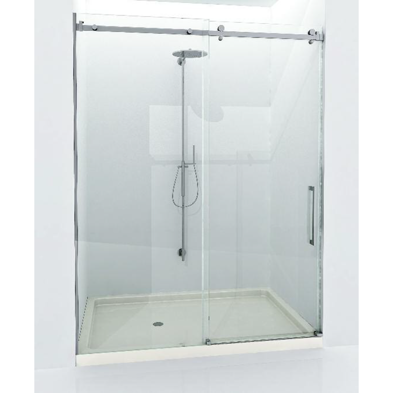 Kit douche coulissant mur/mur pour verre fixe scellé,  côté droit, pour verres 8, inox brillant
