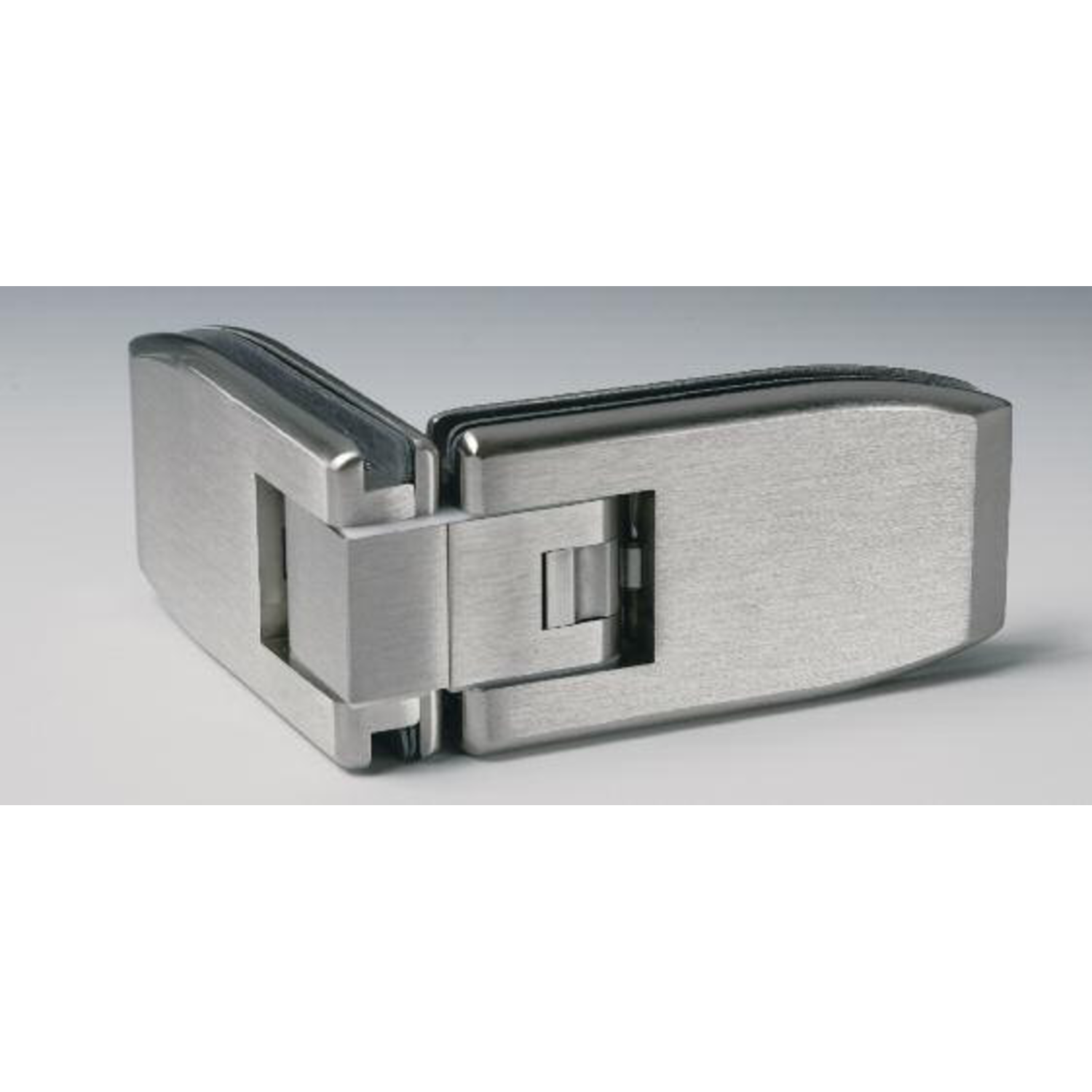 Scharnier serie 600 regelbaar 90° voor glas 8/12mm rvs look