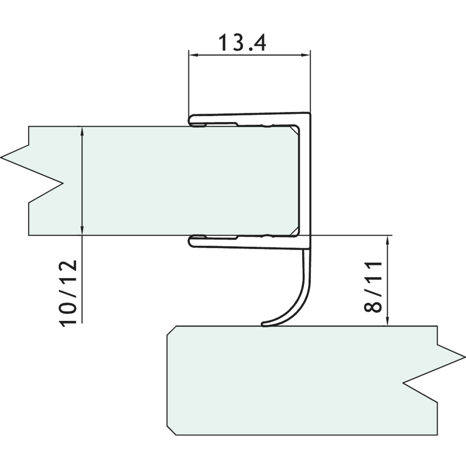 Dichting met zijlip l2200mm voor glas 10/12mm