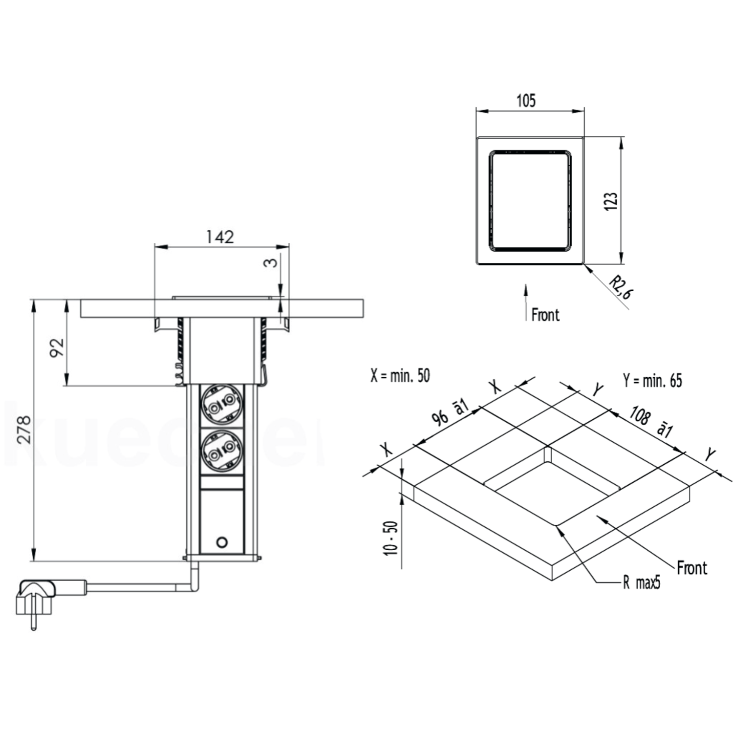 Evoline port push cuisine rvs nl-d-l3 stopcontacte 3 stopcontacten