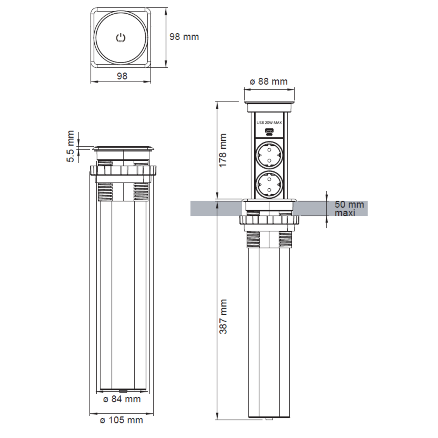 AUTOMATIK ZWART B-F 2 ST + USB A/C + QI