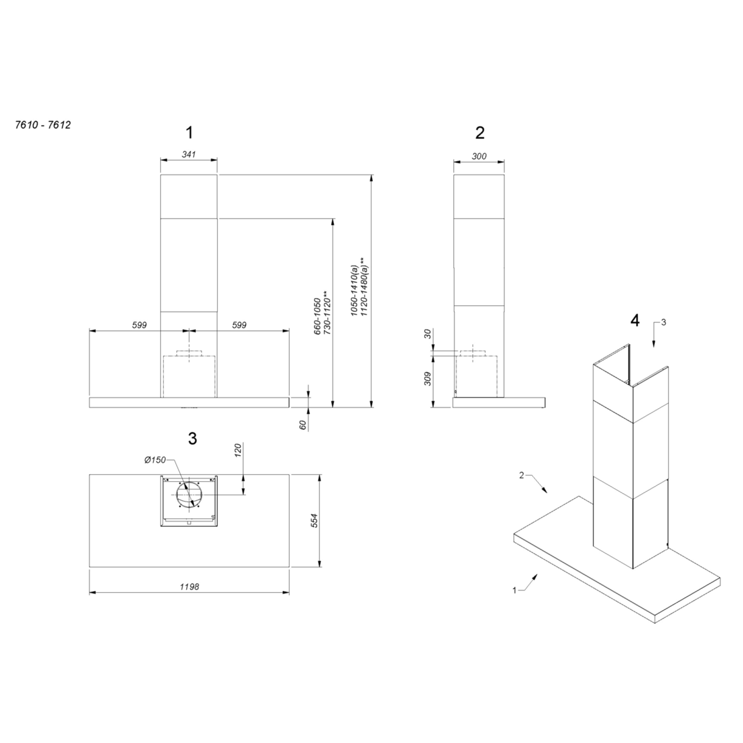 Novy Flatline 120 cm minéral noir hotte murale 