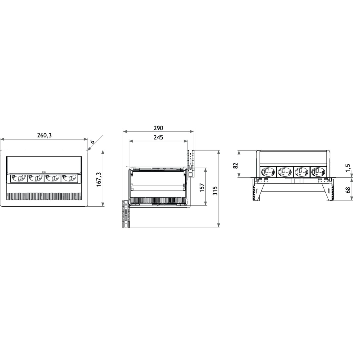 Evoline flip top push medium rvs d-nl-l 4 stopcontacten