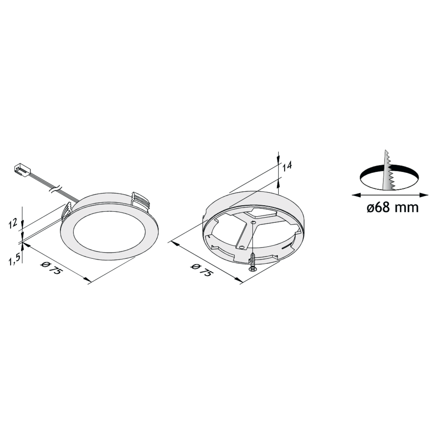 Hera set 4 x FR-68 led 4W 24V 3000K RVS-look+ transfo led 30W