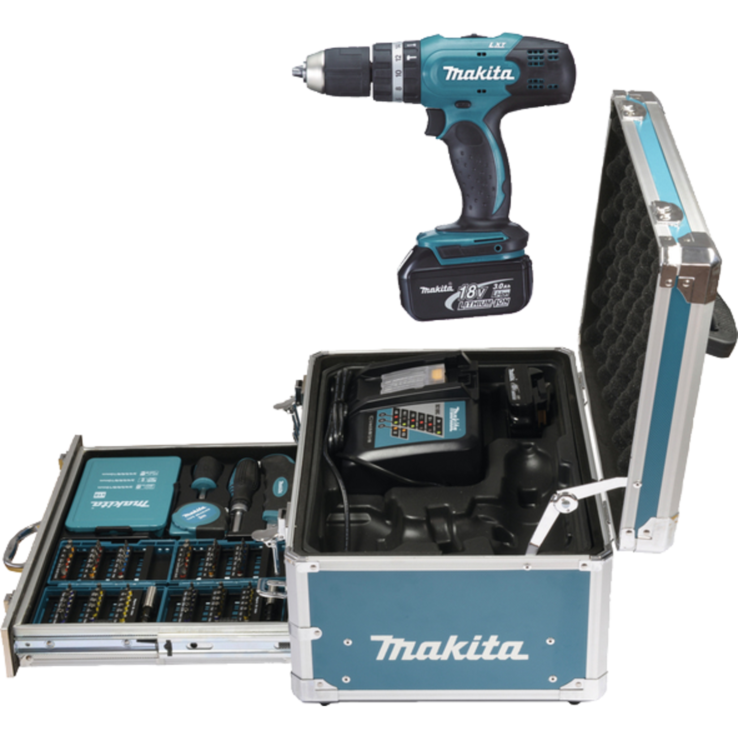 Makita combi-set 18v boor- en schroefmachine + 96 toebehoren