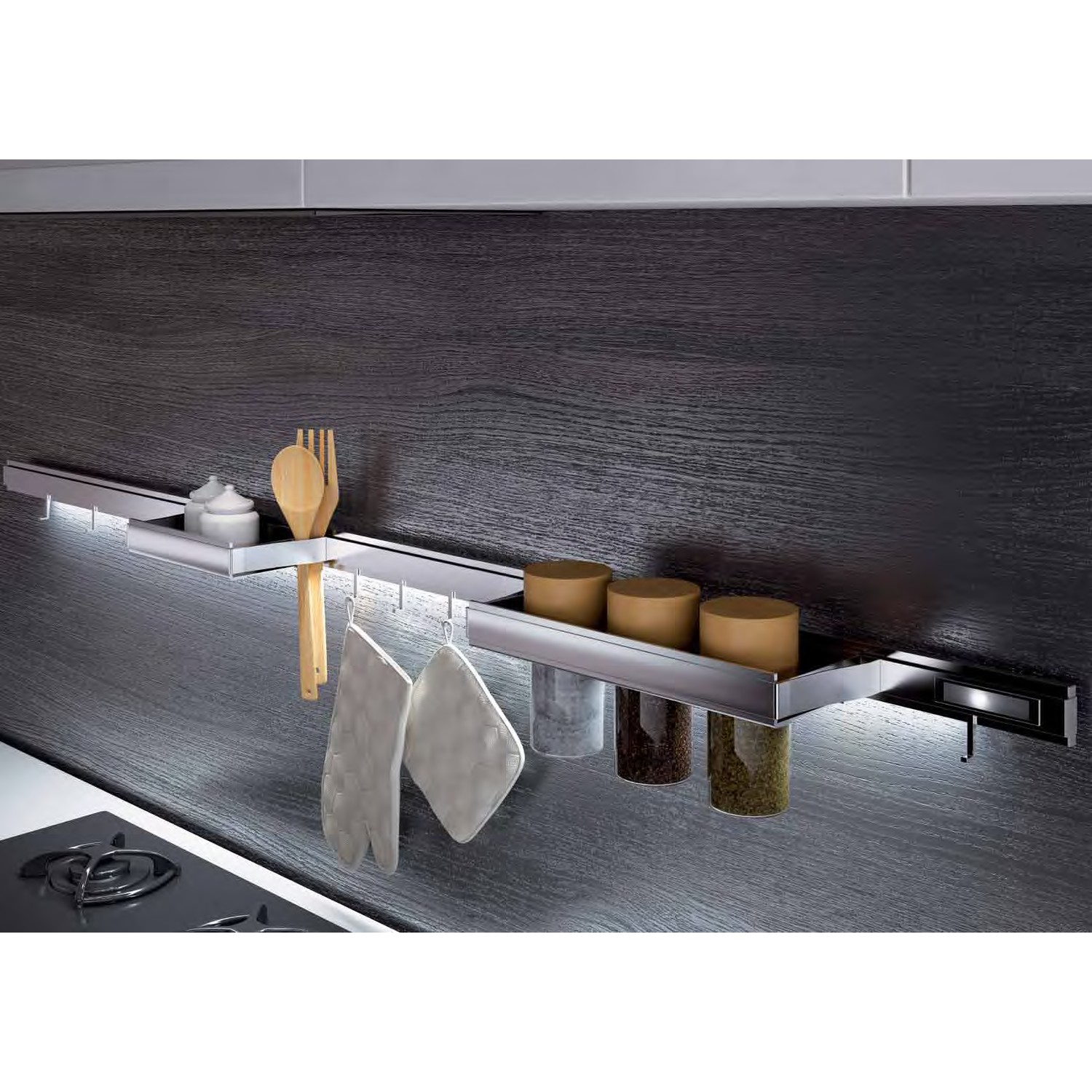 Wing barre crédence inox+led 1200x15x45+4 crochets 
