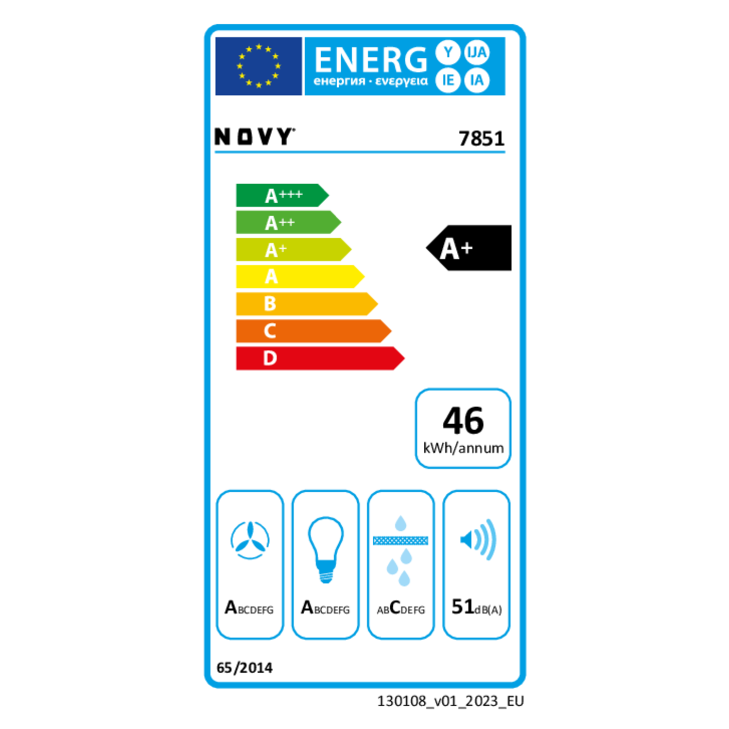 Novy Vision 75 cm blanc verre hotte murale 