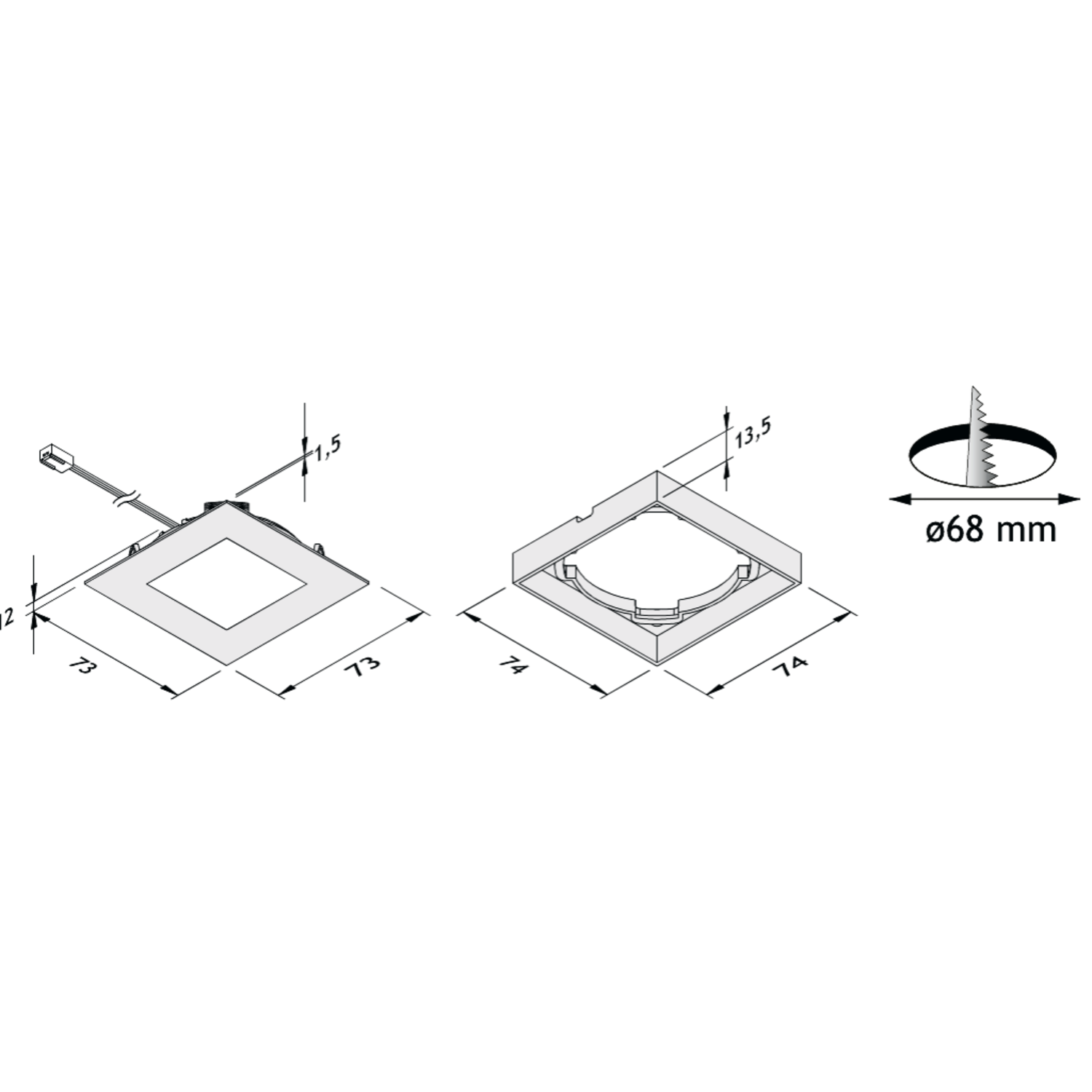 Hera set 3 x FQ-68 led 4W 24V 3000K RVS-look+ transfo led 15W
