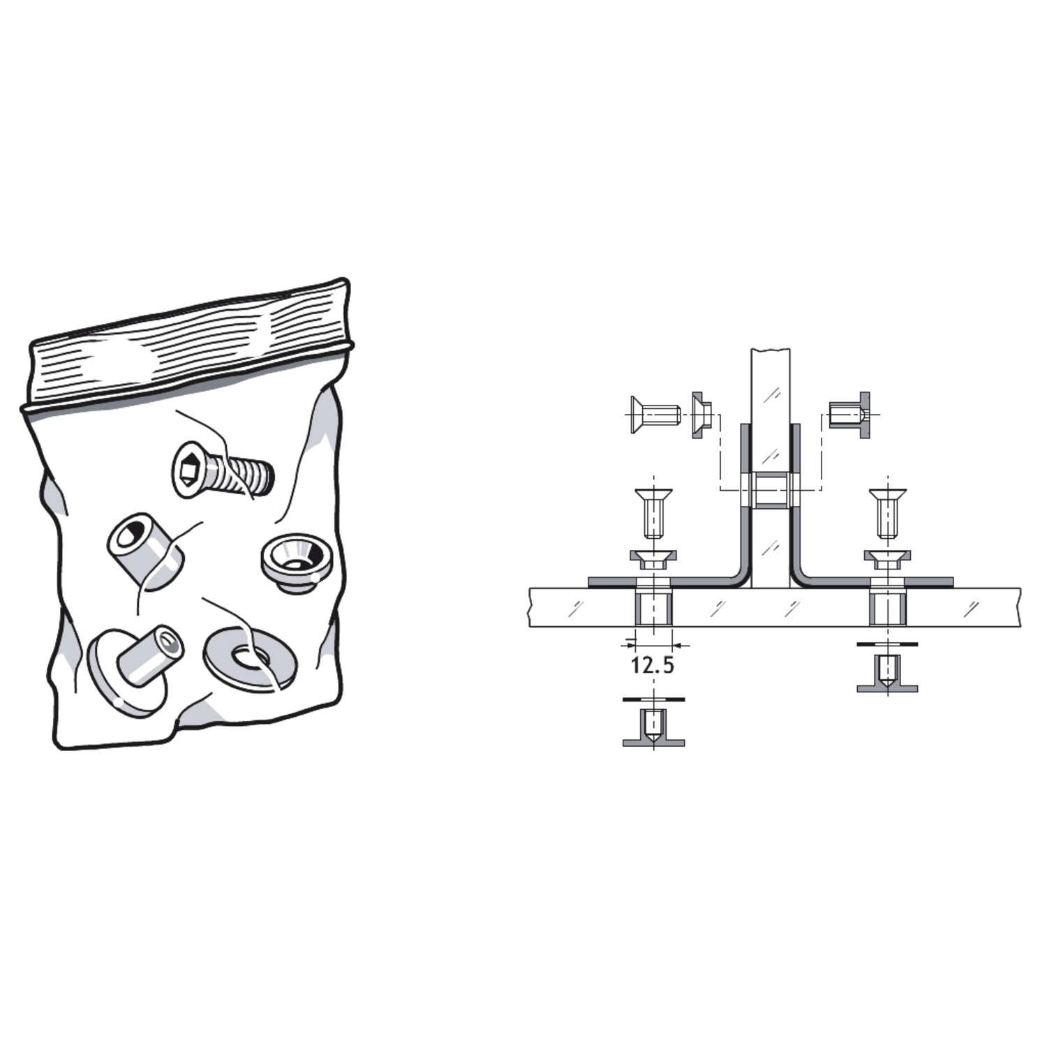 Pba 500-g inox sat. set fixat. angle verre-verre p r equerre