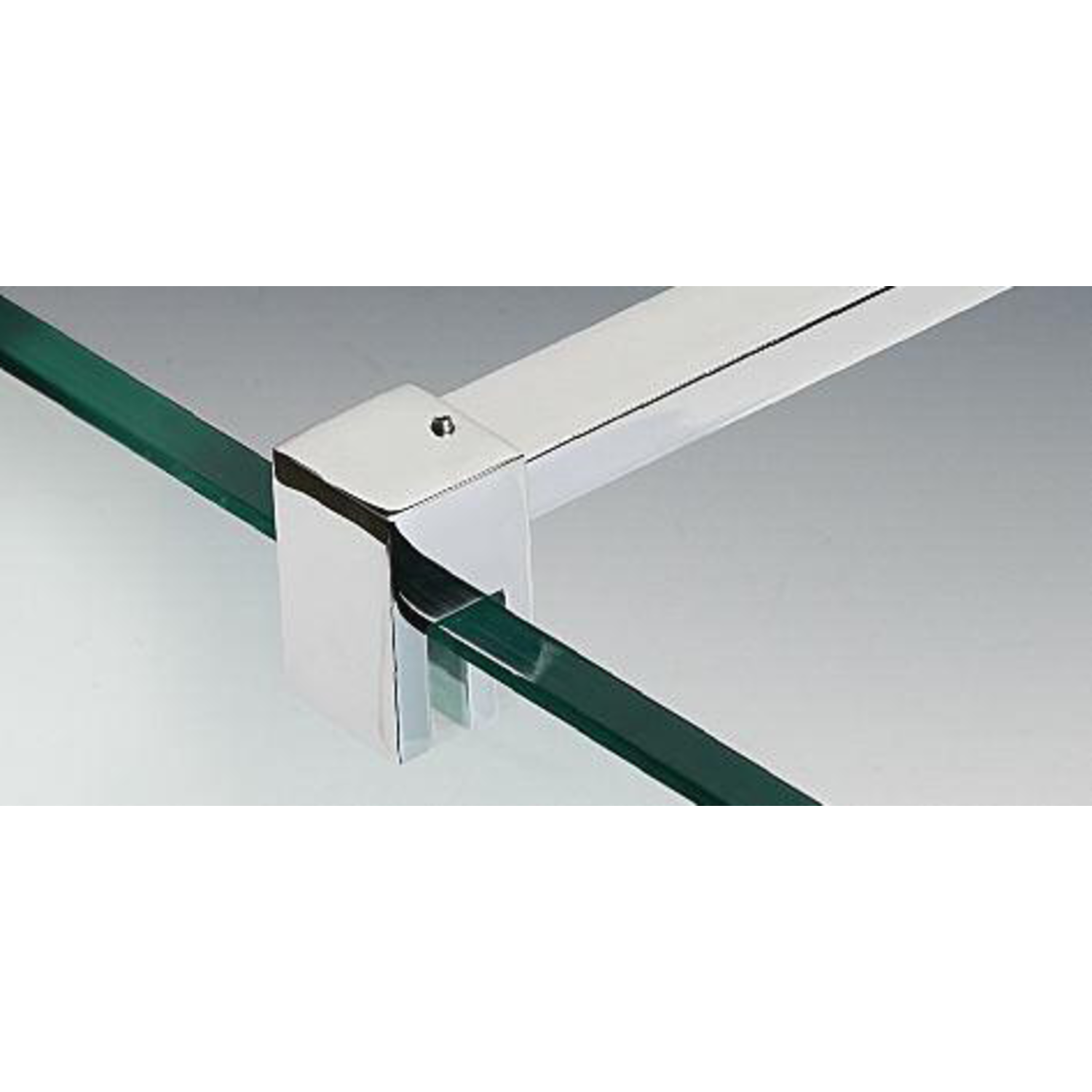 Barre raidisseur mur/verre fixe avec articulation murale et pince basse, pour verres 8/12, L1041, effet inox brossé