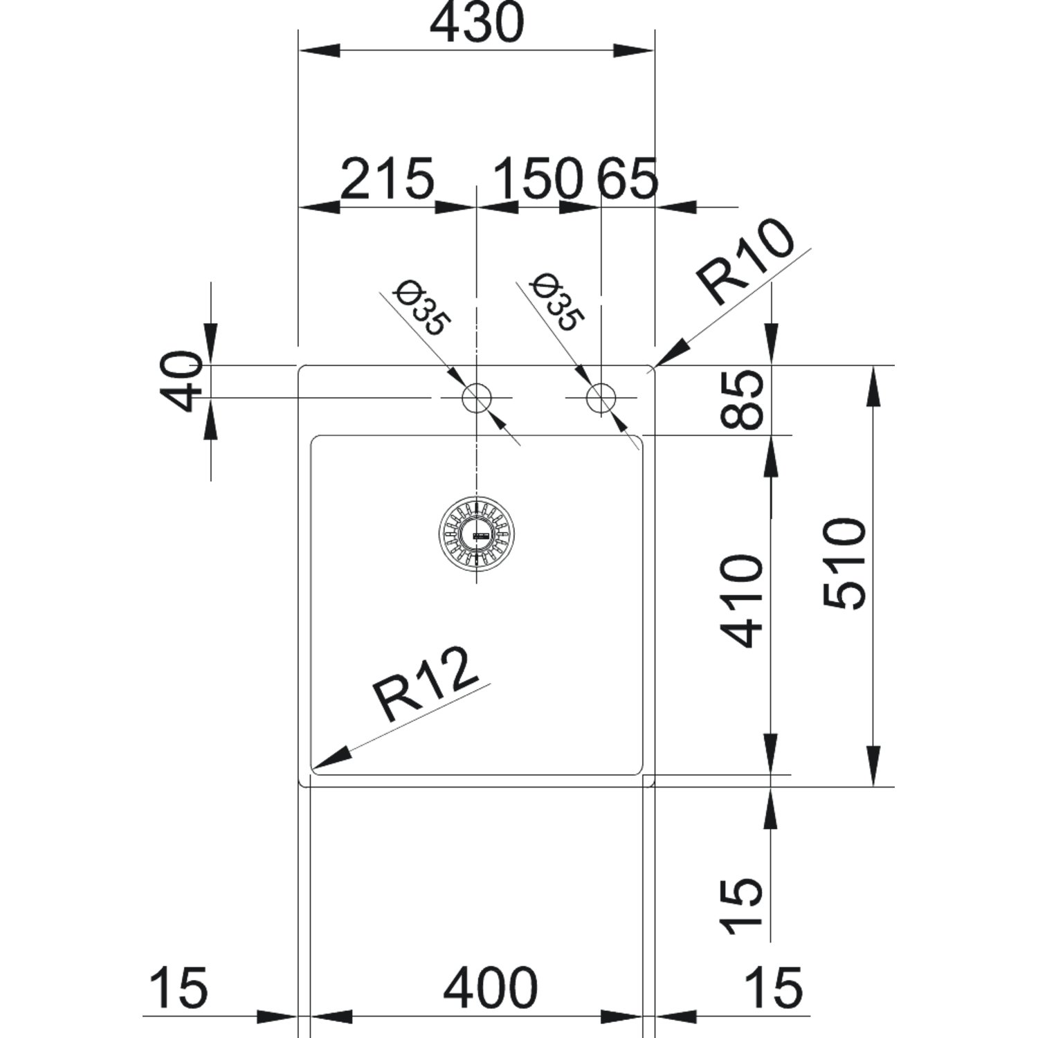 Box - Vlakbouw- , SlimTopspoelbak / 430 x 510 mm / Glad