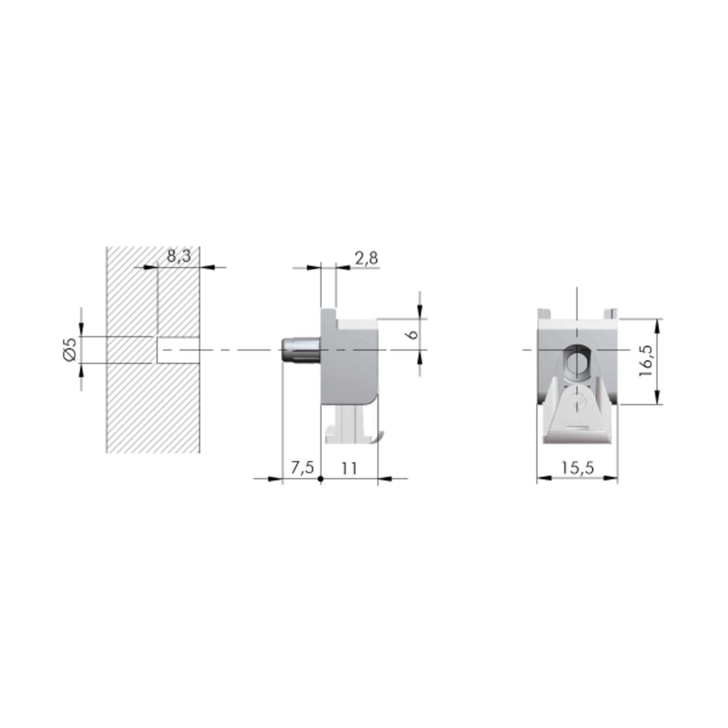 Support tablette Kubic d.5mm nickele pour tablette en verre à commander en supplement : partie supe