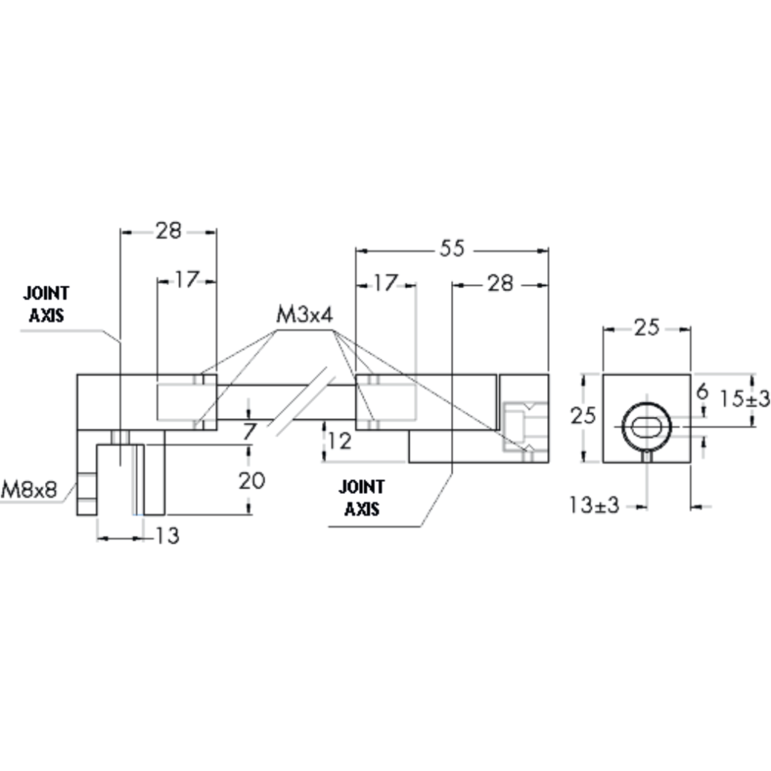 Stabilisatiestang wand/glas met dubbele scharnier, voor 8/12 mm glas, L1557, chroom