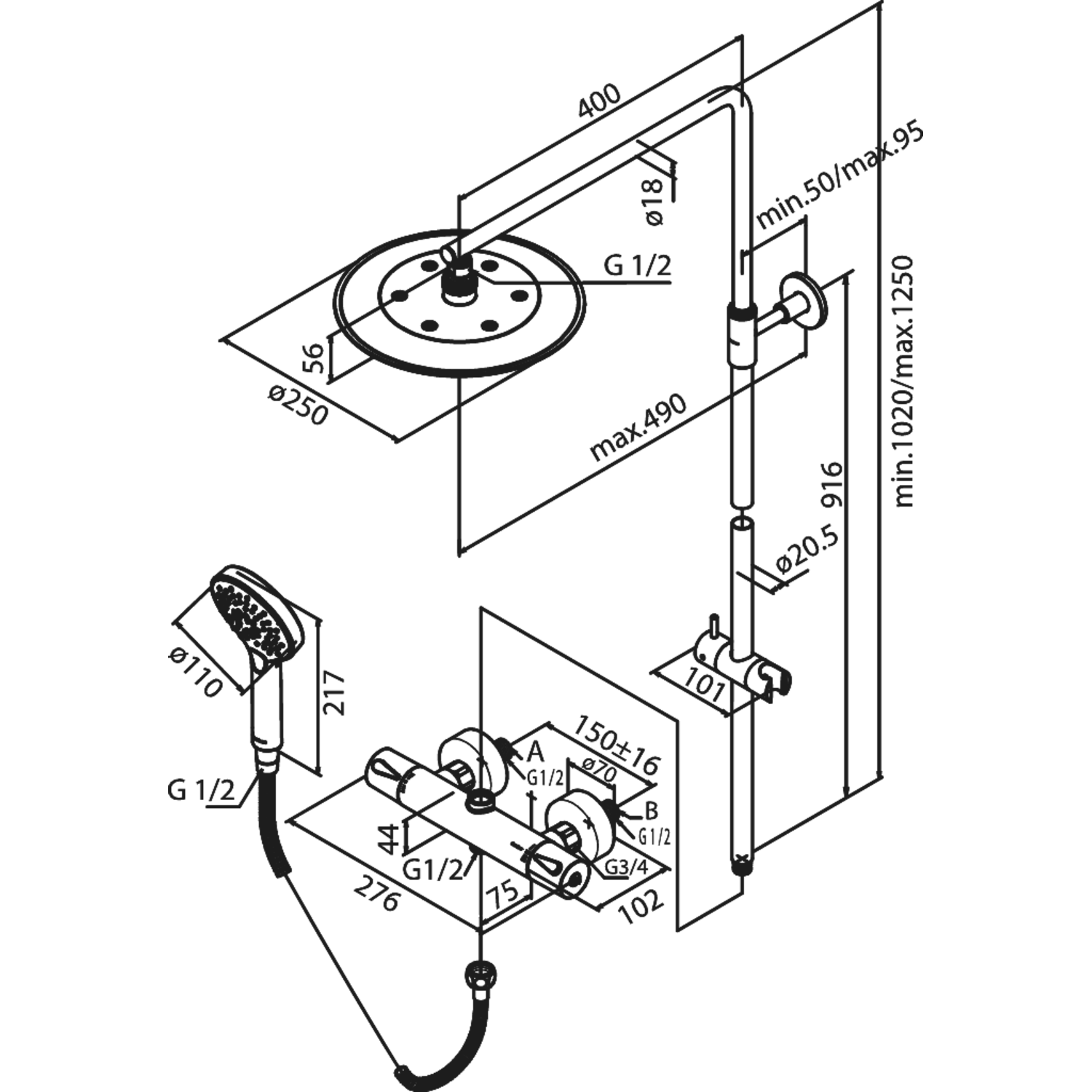 Damixa silhouet set de douche cuivre brossé 