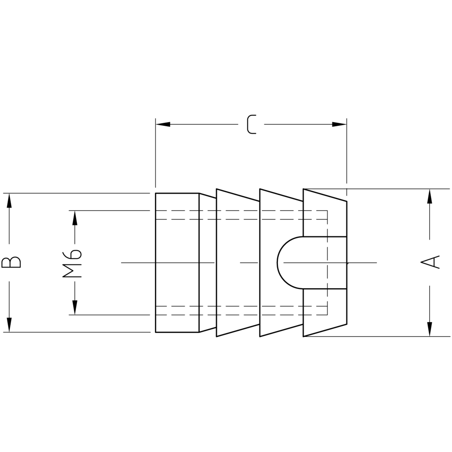 Moufle d.10mm int.M6 - 13mm blanc 