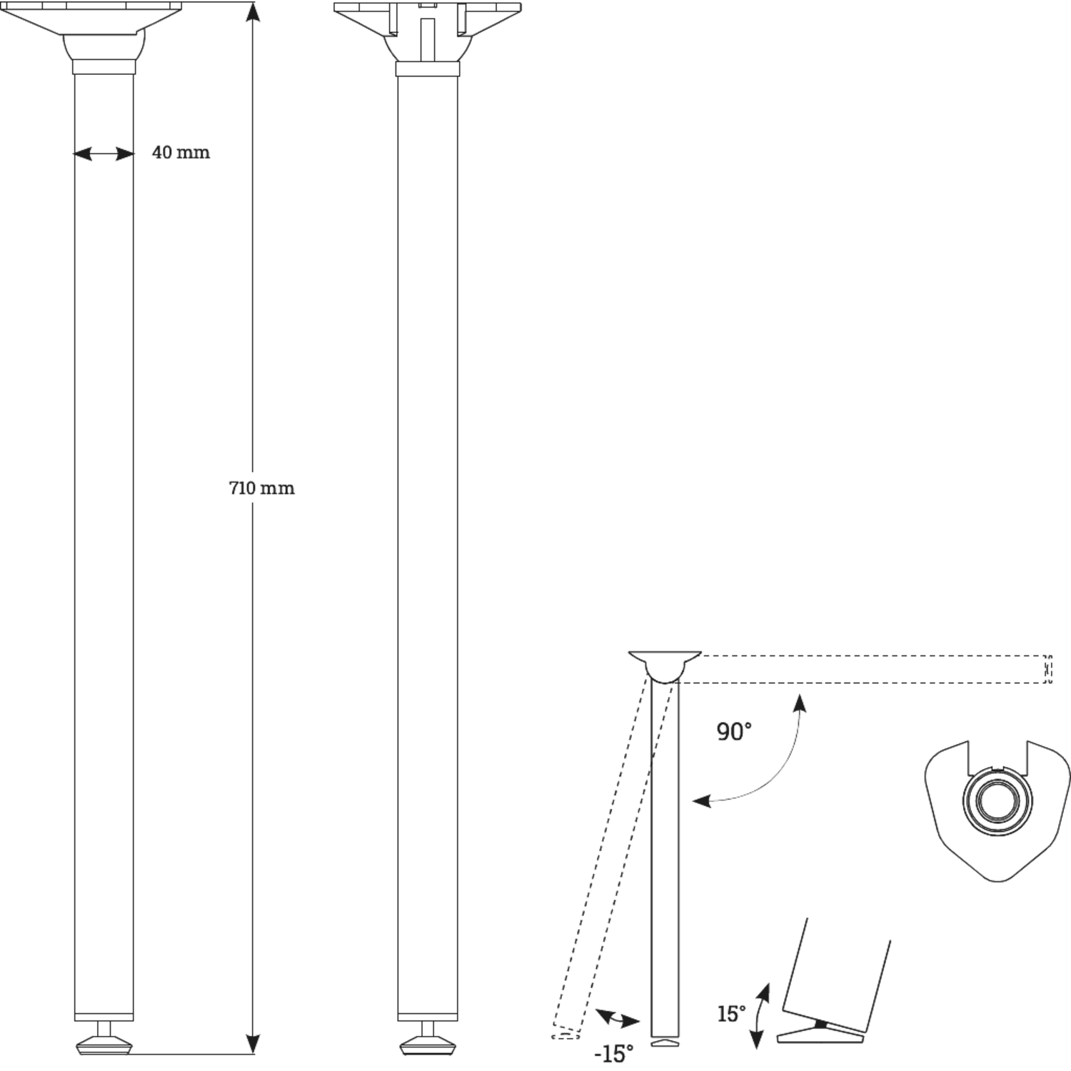 Clappo set de pied rabattable h.71 inox-look  
