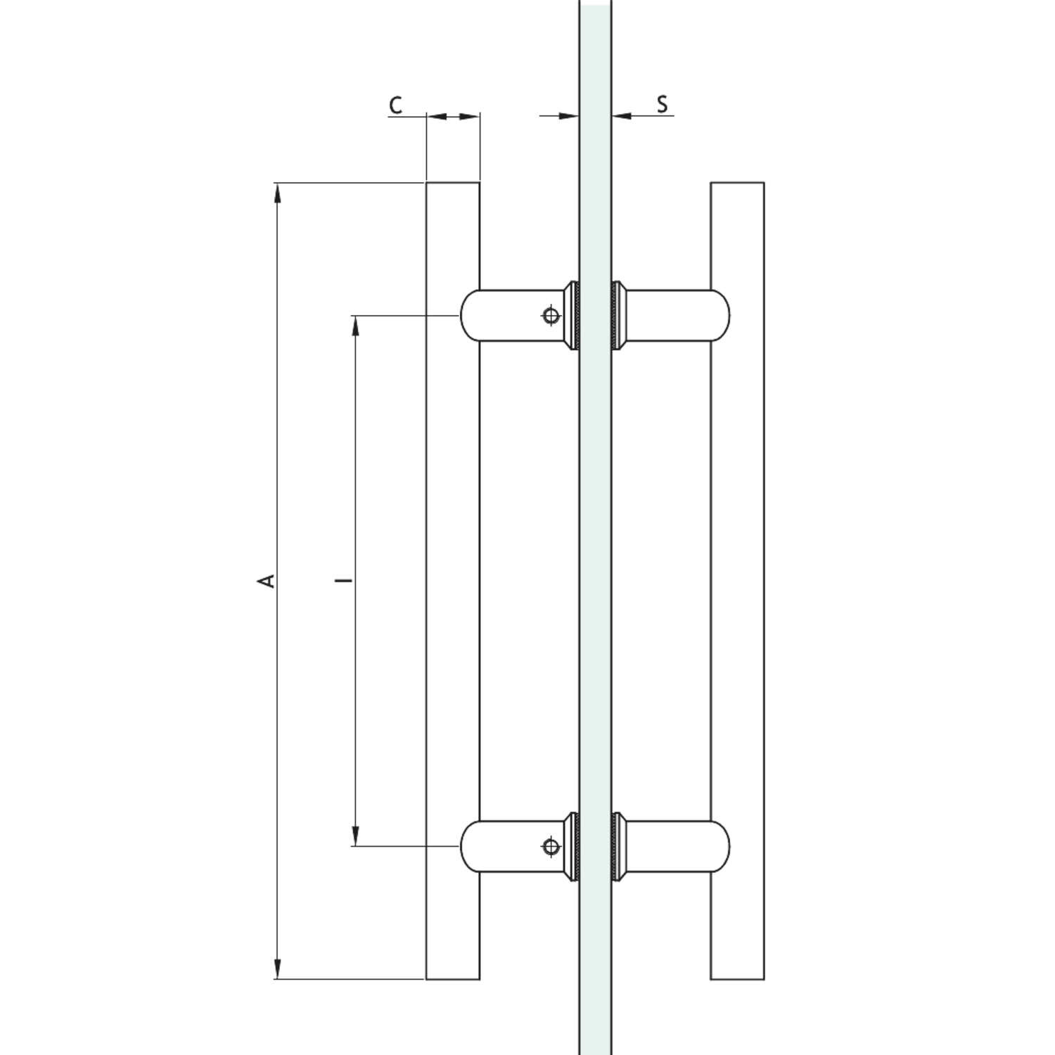 Paire de poignées de tirage rondes, pour verres 6/17,5, B20 L300, inox brillant