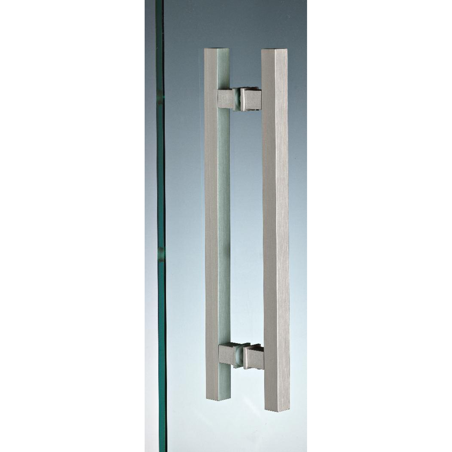 Paire de poignées de tirage carrées, pour verres 6/12, B15 H15 L310, aluminium effet inox brossé
