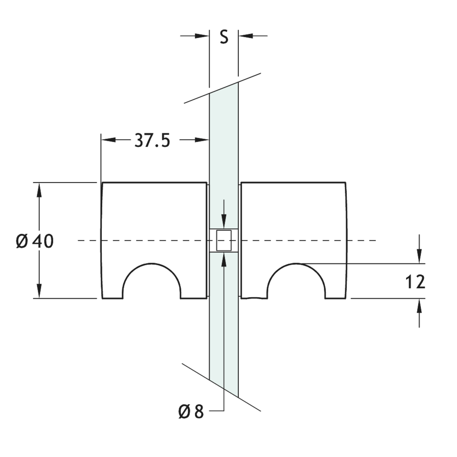Paire de boutons avec prise, pour verres 8/14, B38 L40, effet inox brossé