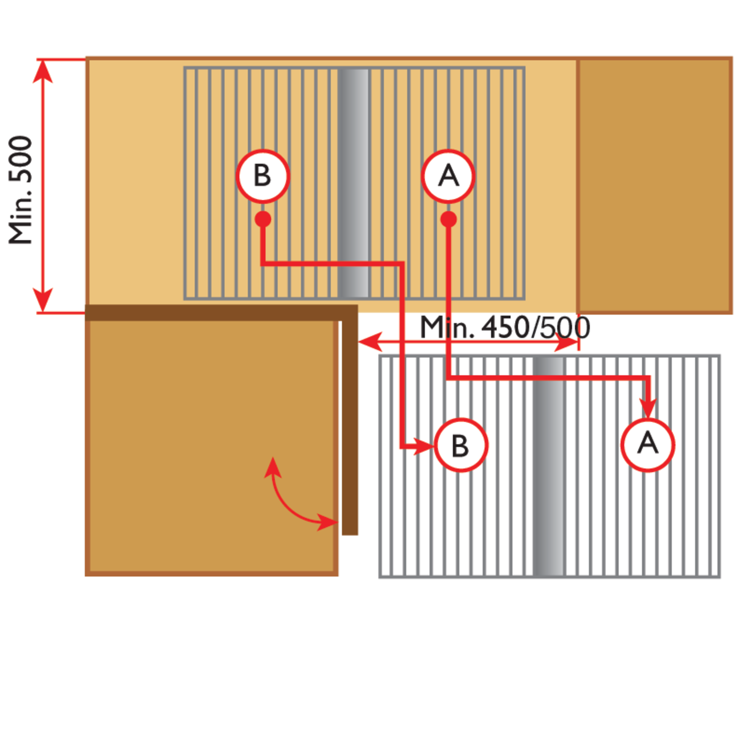 Rational corner Soft Close 450mm droite + 4 panier fond en bois