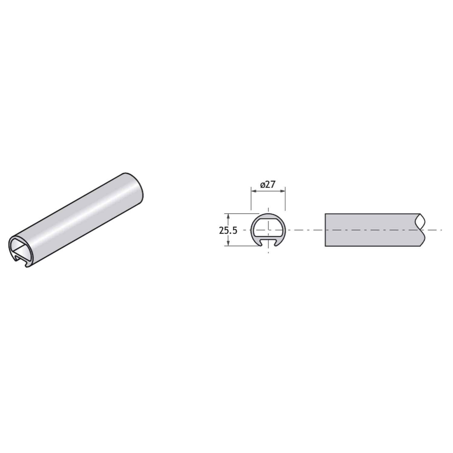 Pba 500-alu tube superieur d:25mm/l:3m
