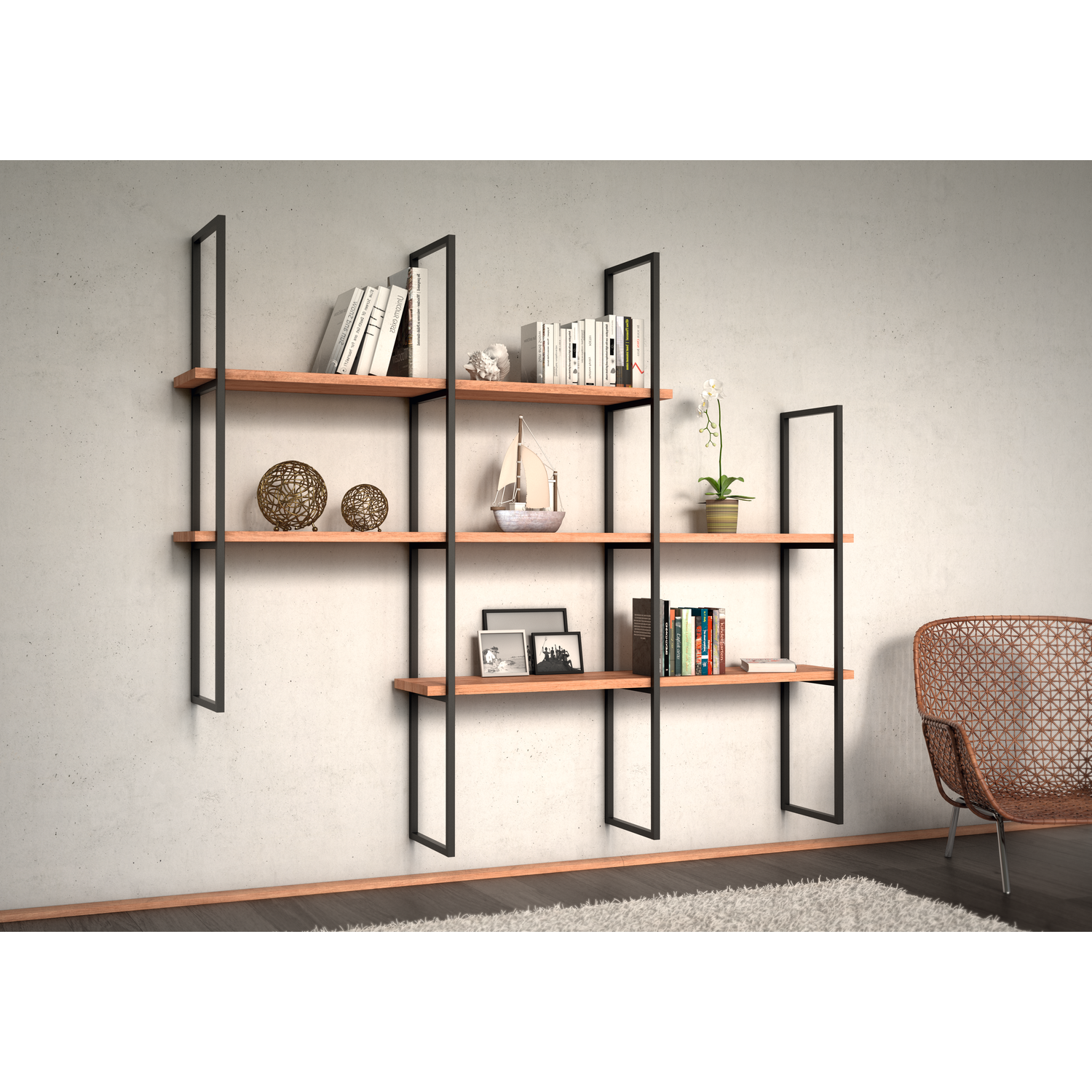 Three élément étagère murale h:900mm 3 plans  noir mat