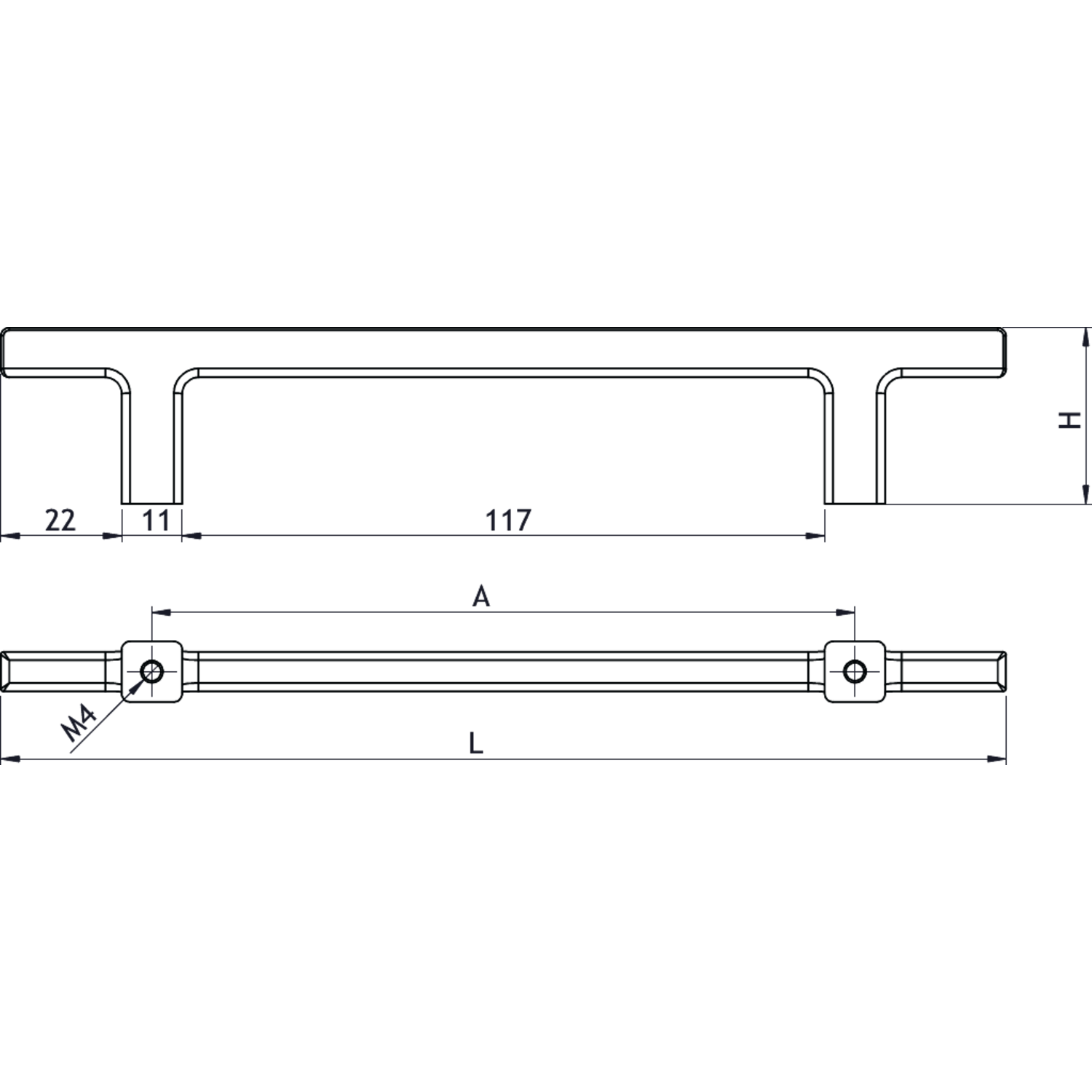 Greep PEN BA128 L183 gietijzer mat zwart