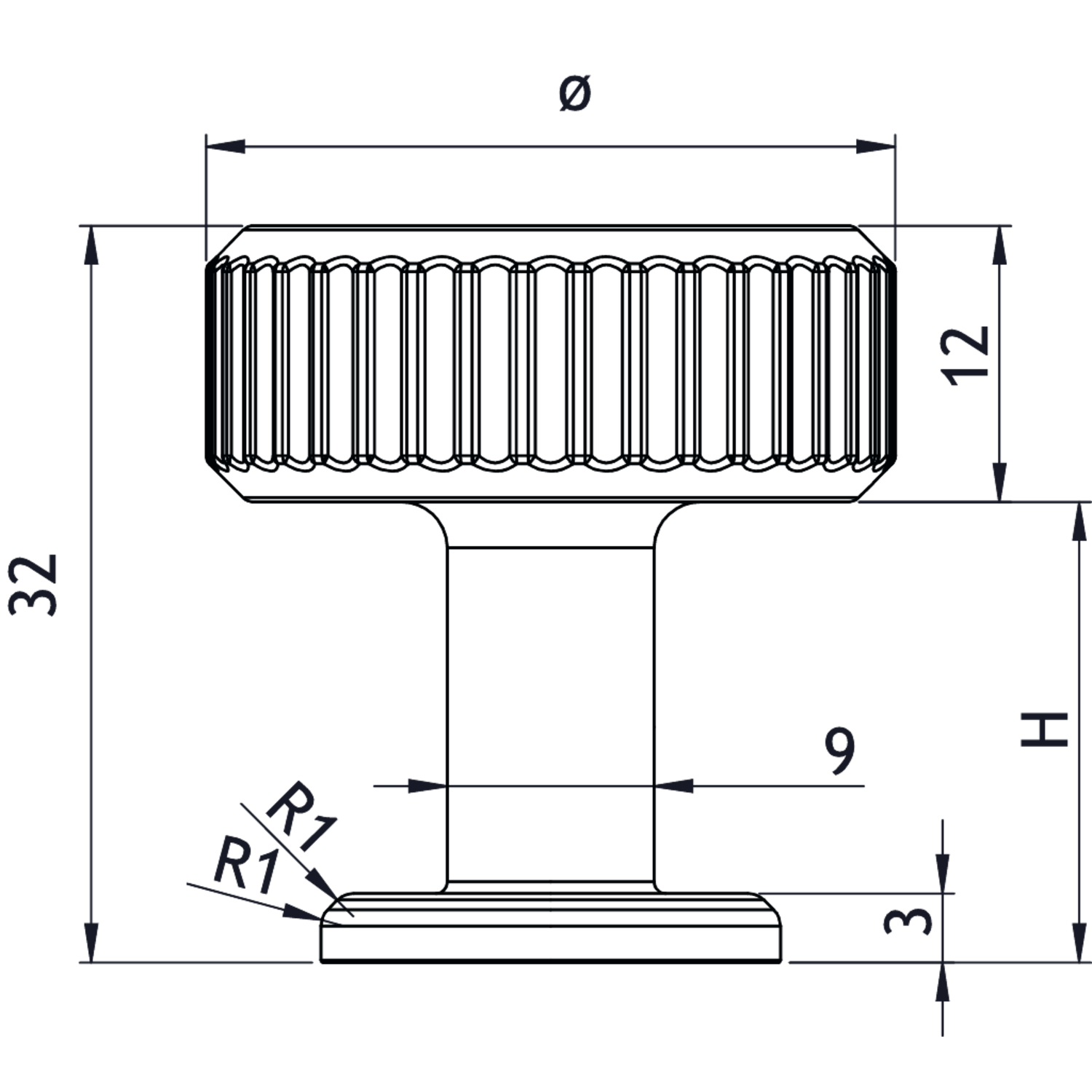 Knop villa round ø30x20 zamak zwart