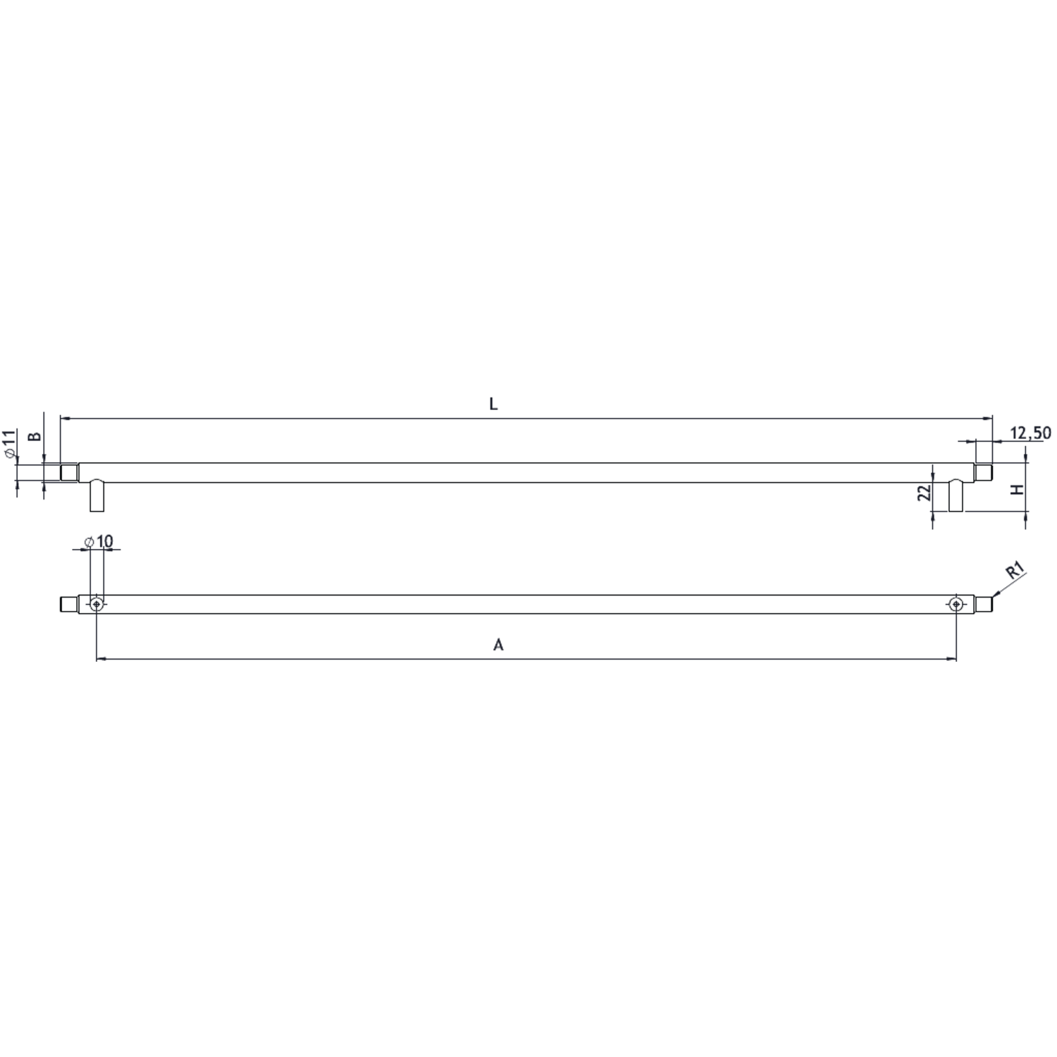 Greep MANOR LONG BA640 L694 alu + zamak mat bronze