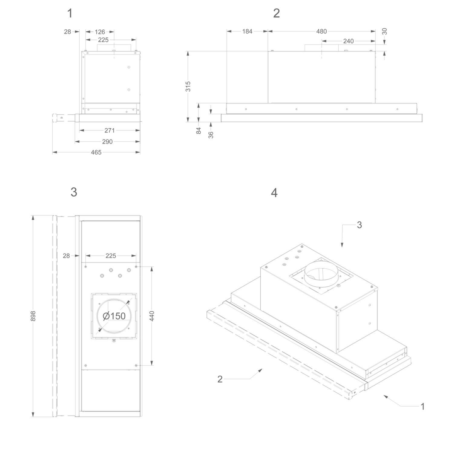 Novy essence 90 cm inox hotte téléscopique 