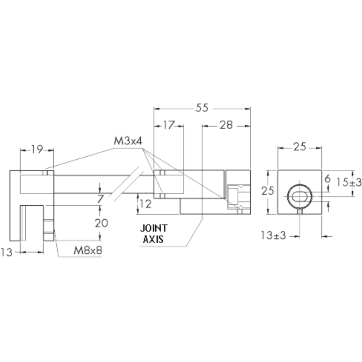 Barre raidisseur mur/verre fixe avec articulation murale et pince basse, pour verres 8/12, L1041, effet inox brossé