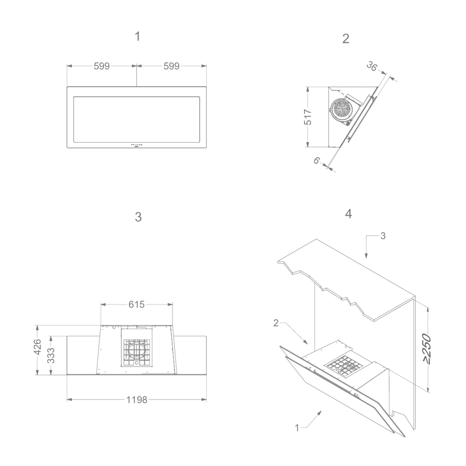 Novy Vision 120 cm zwart glas wanddampkap recircul
