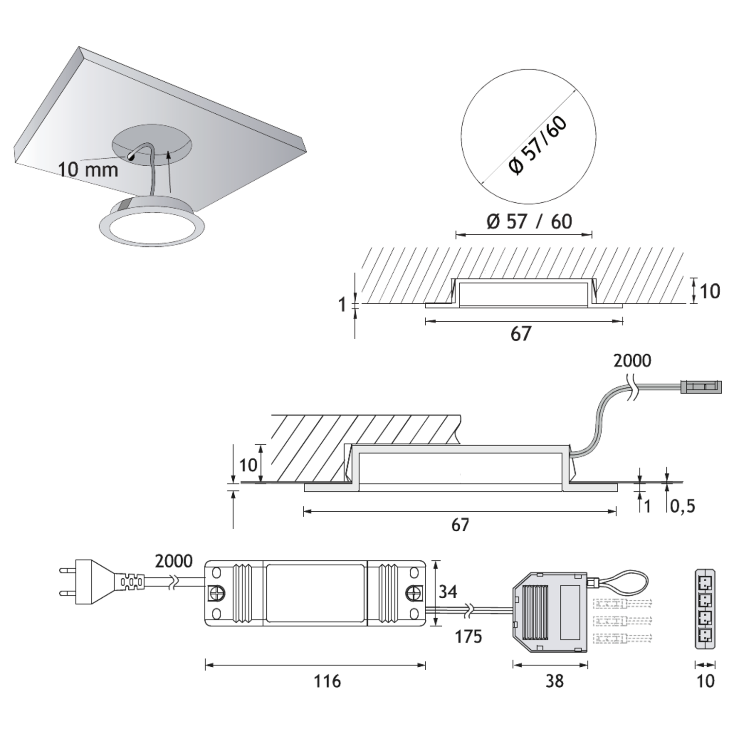 Sun led 3W/24V 3000K noir 