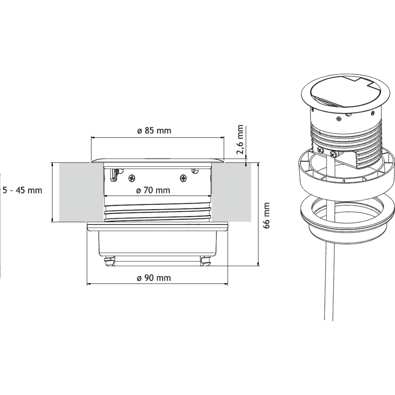 Ring d-nl-l 1 prise + 1 usb inox  
