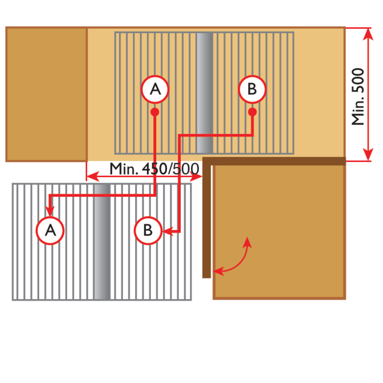 Rational corner Soft Close 450mm gauche + 4 panier fond en bois