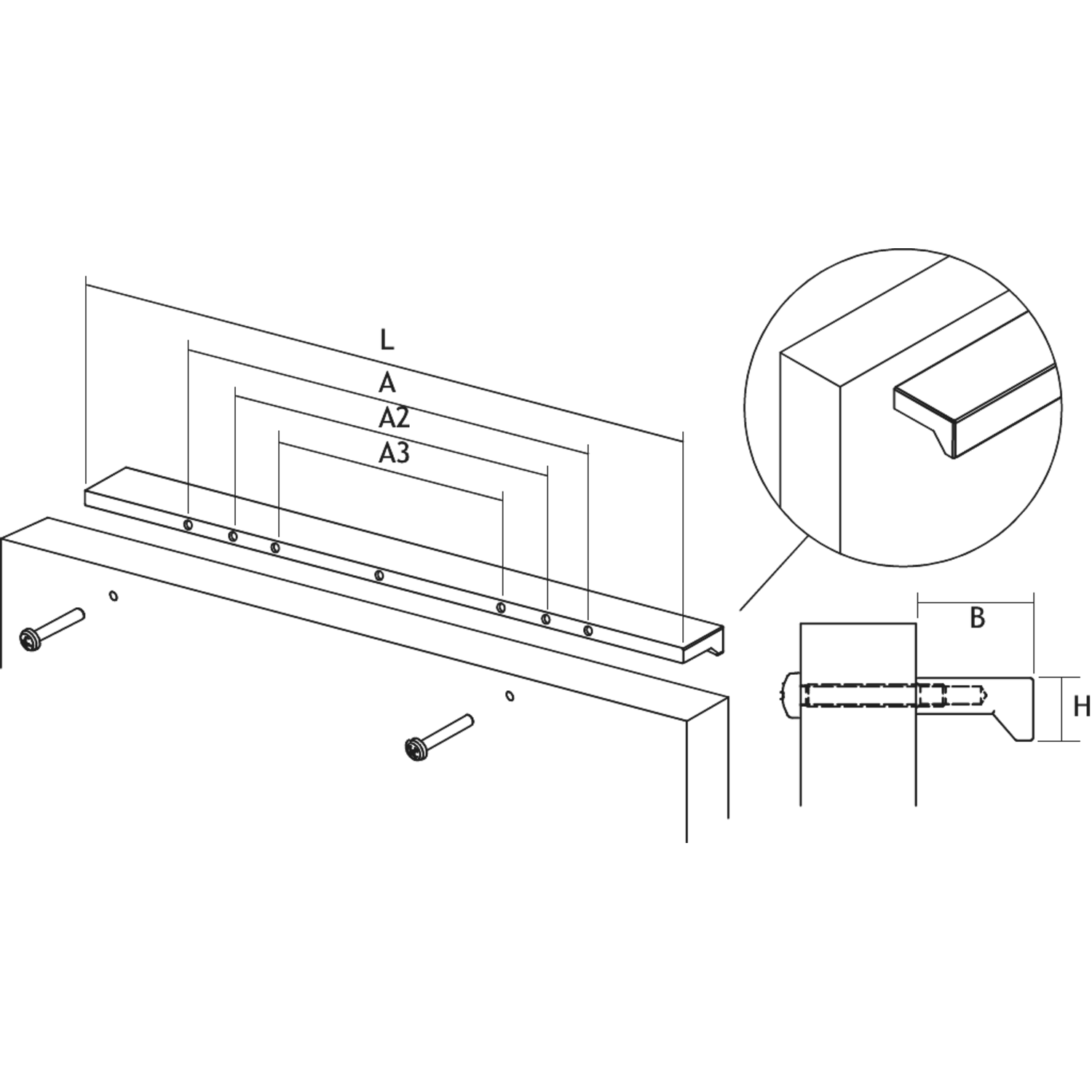 Poignée ANGLE BA192 L300 aluminium mat noir