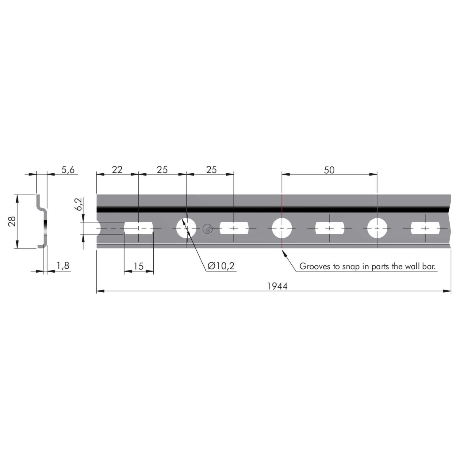 Profilé WPC1 pour accrocher APC6/APC1 zingué 2000mm  