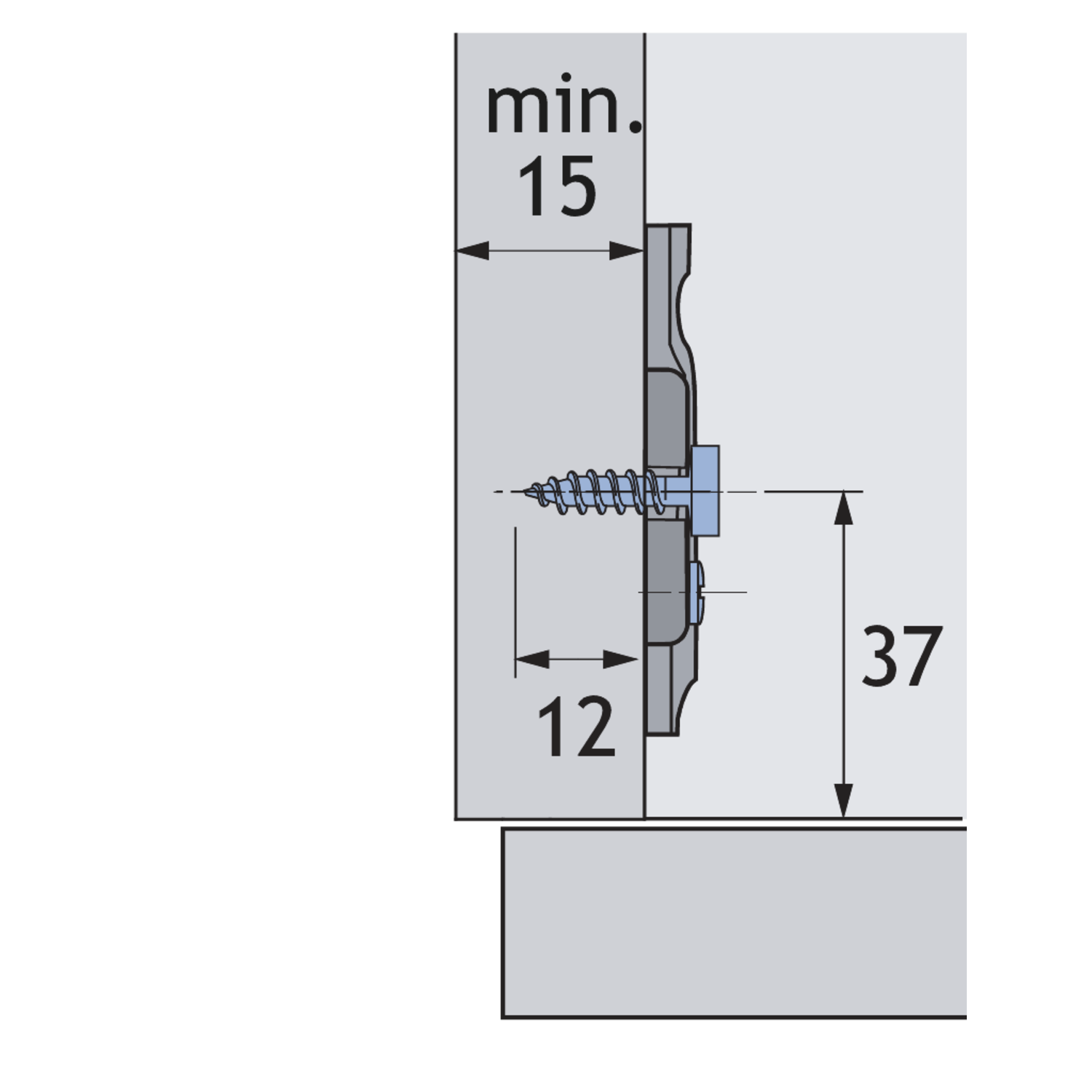 Plaque de montage cruciforme avec réglage en hauteur direct, nickelée, Rangée de perçages 37 X 32 mm, avec vis pour panneaux à particules (pour perçages de ø 2,5 mm), distance 1.5 mm