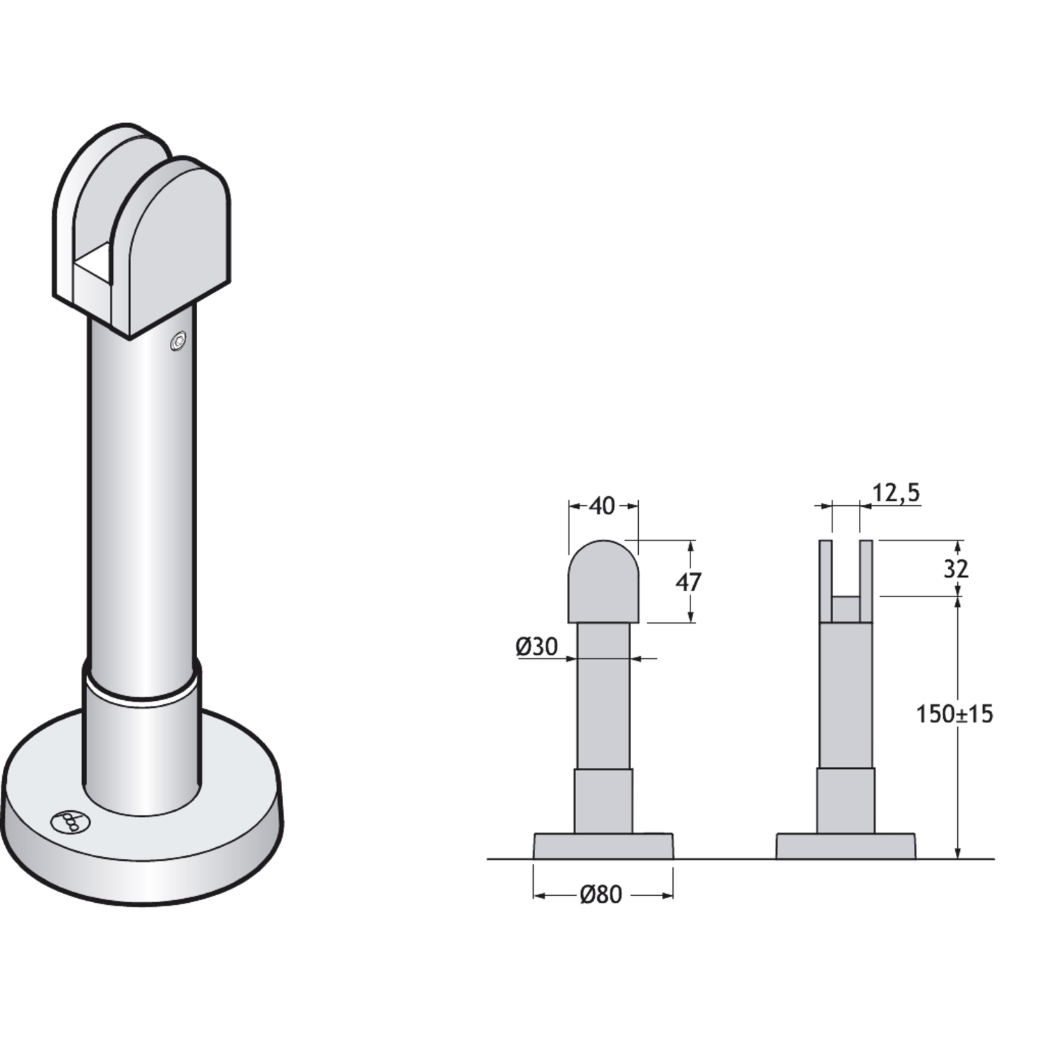 Pba 500-g inox sat. pied reglable 135-165mm verre 10-13mm