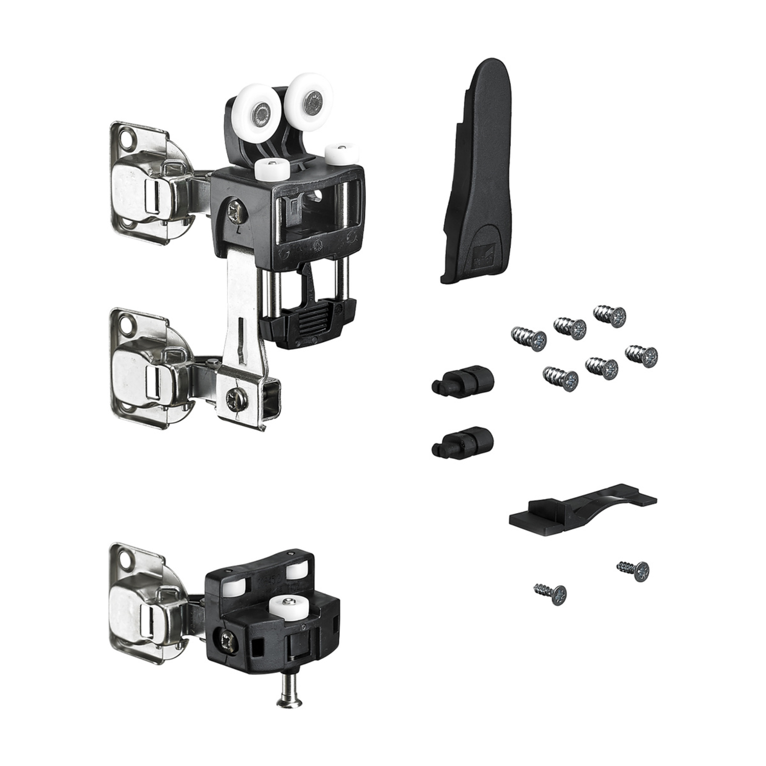 WingLine L, Kit de pièces de coulissage avec guidage par le bas, avec fermeture automatique, 25 kg, noir, à gauche