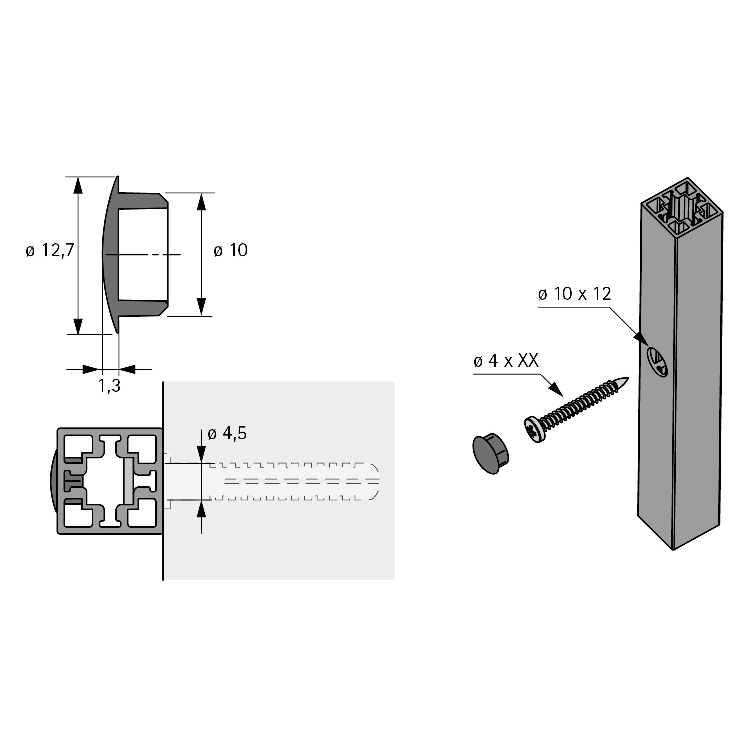 Cadro Cache Ø 10 mm pour fixation murale directe gris