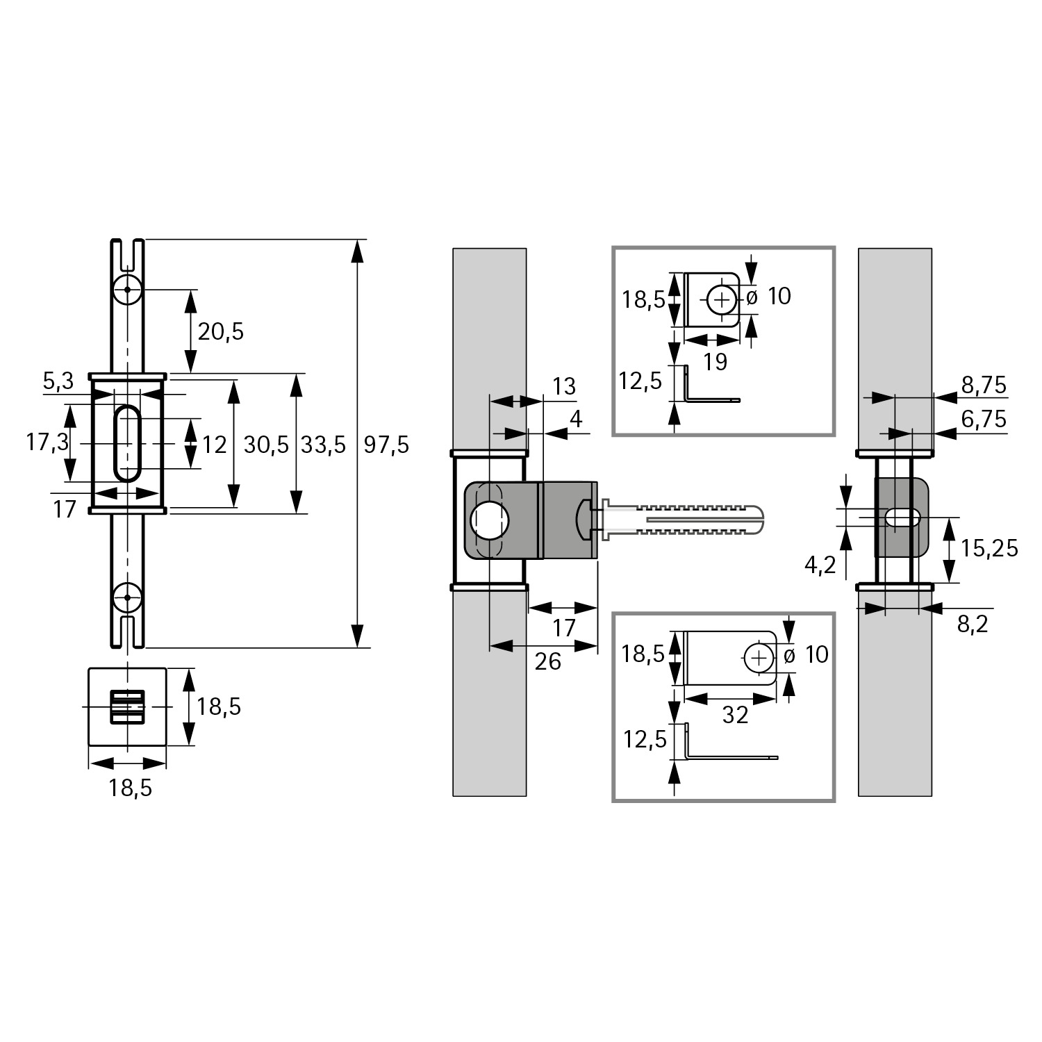 Cadro Fixation murale / Fixation au sol avec agrafe Aspect inox