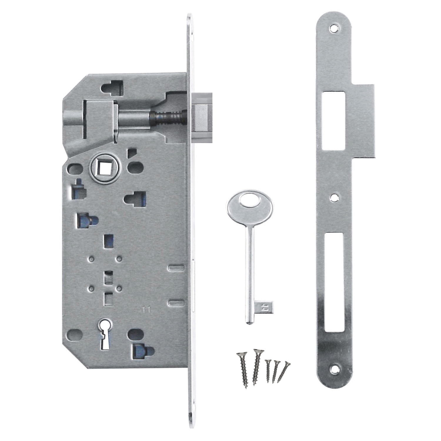 Serrure agb nickel brillant 90 mm + contre-plaque   étroite droite