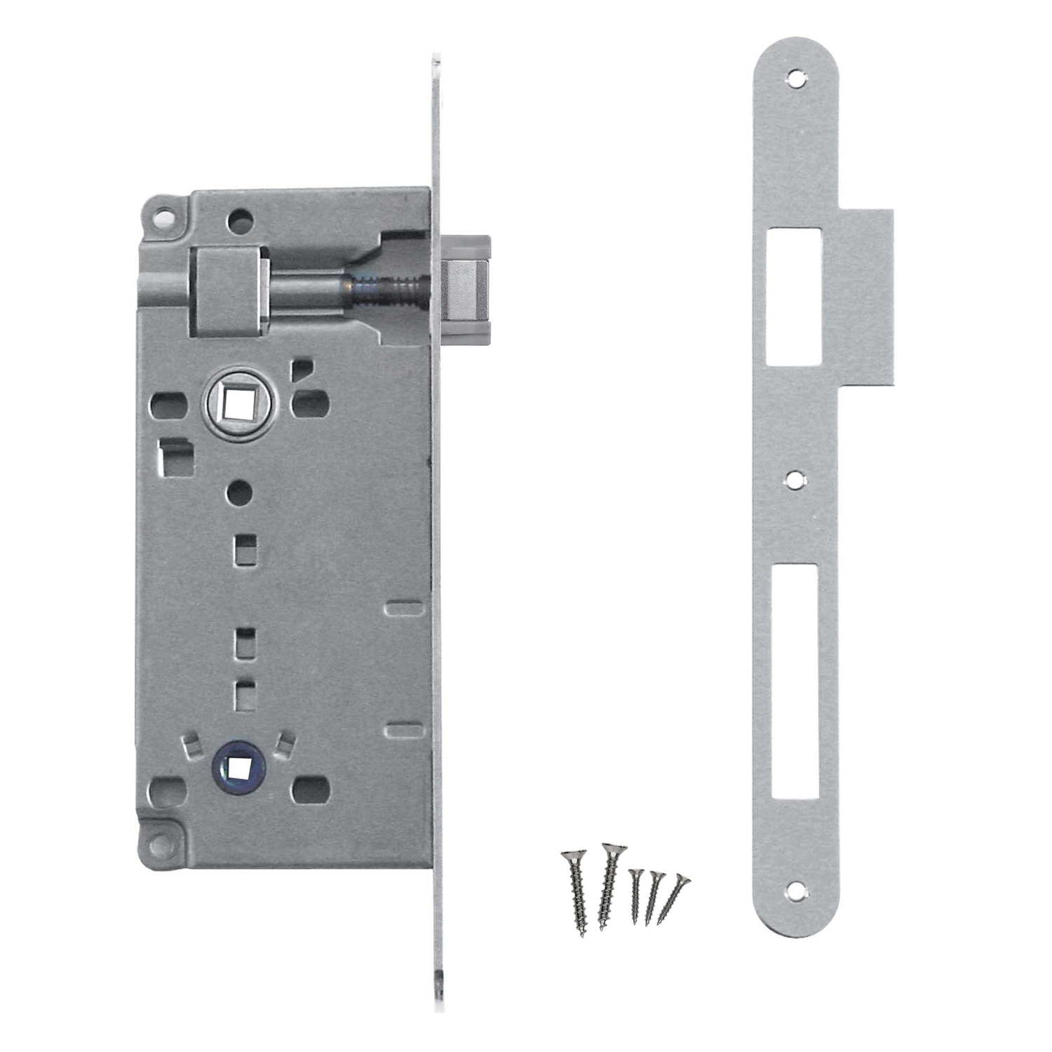 Serrure agb nickel brillant wc  90 mm +   + contre-plaque étroite droite