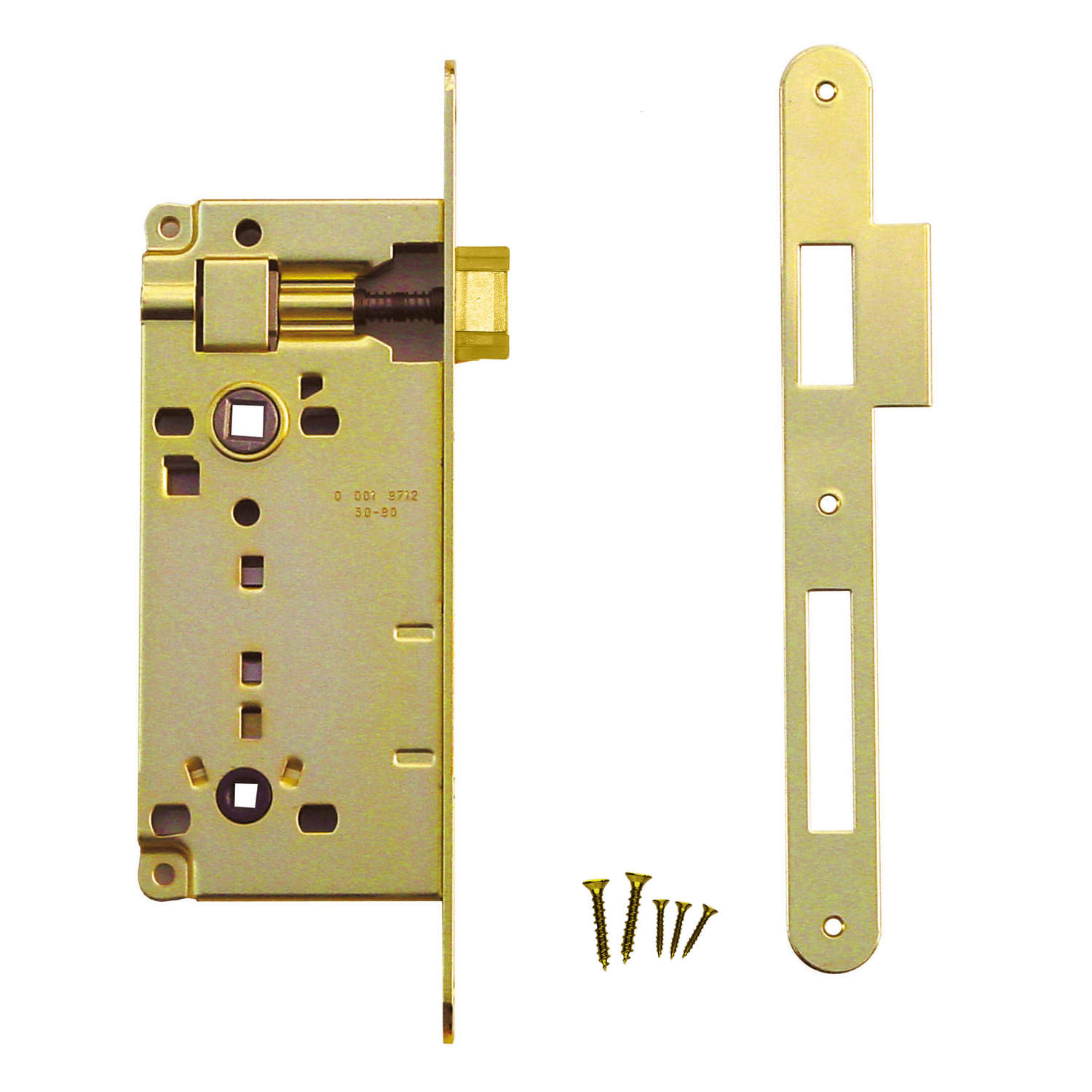 Serrure agb laiton wc 90 mm + contre-plaque   étroite droite