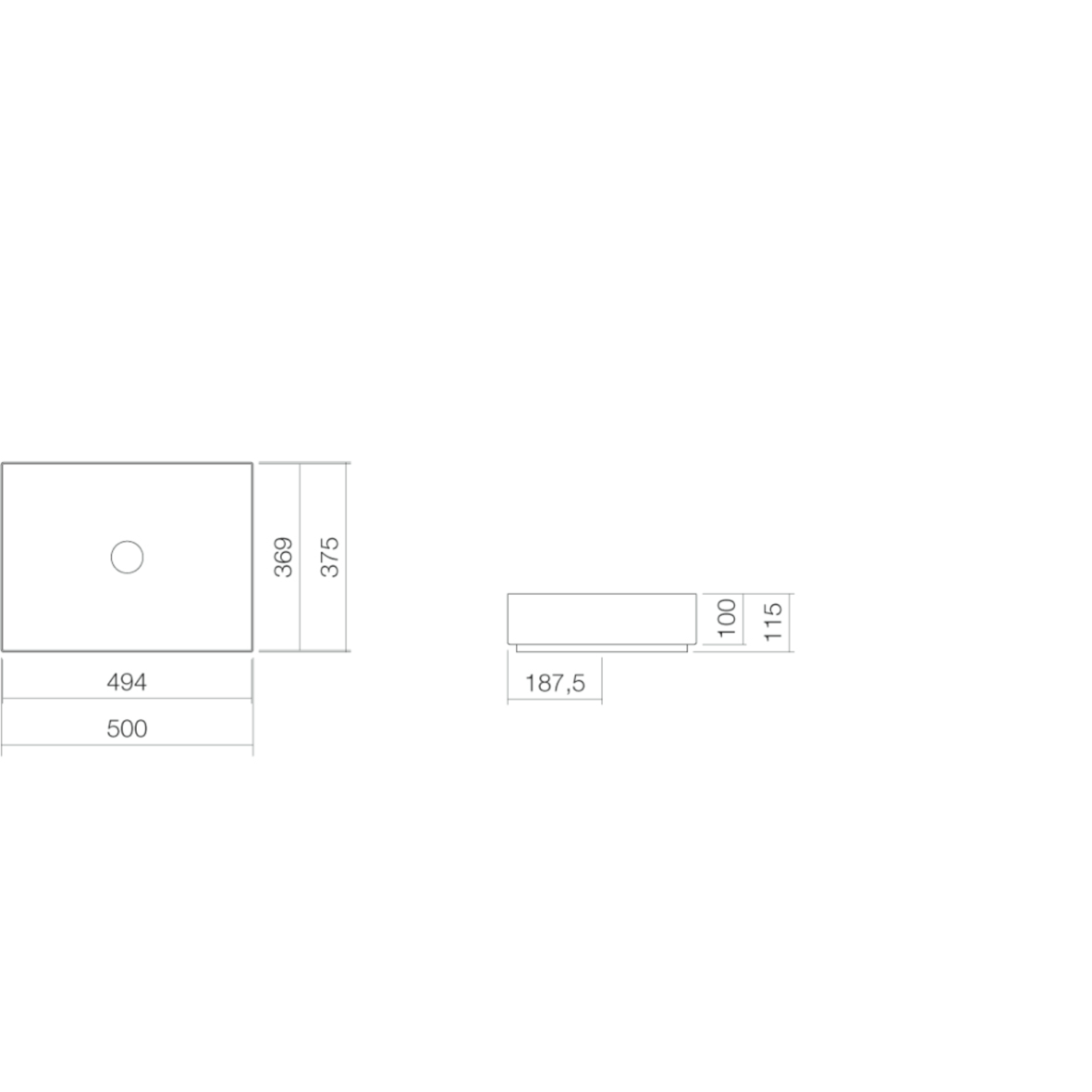 Alape ab.me500 wastafel opbouw 500x375x115mm witzo zonder kraangat, zonder overloop