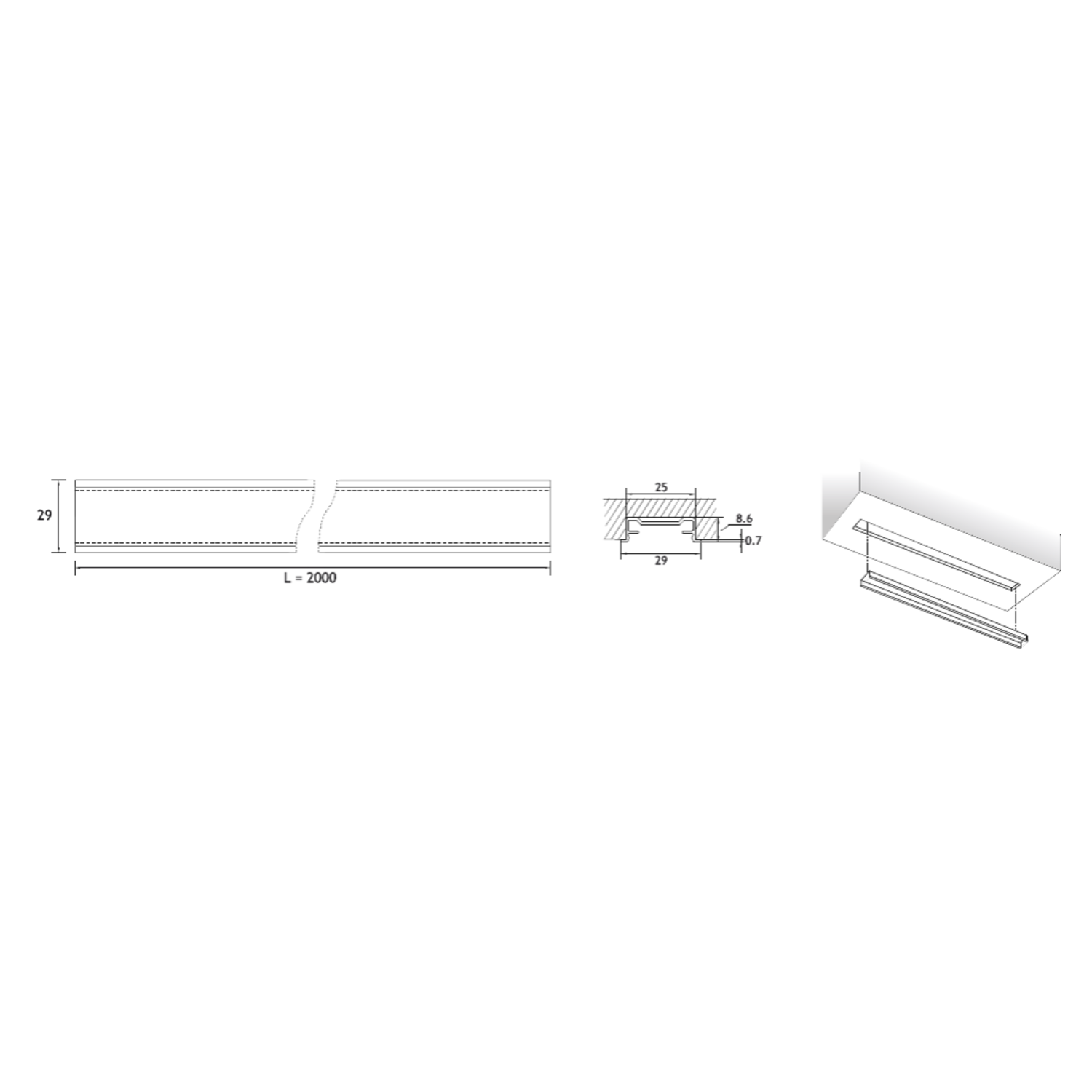 Led profiel Channelline 12 2000mm inbouw antraciet
