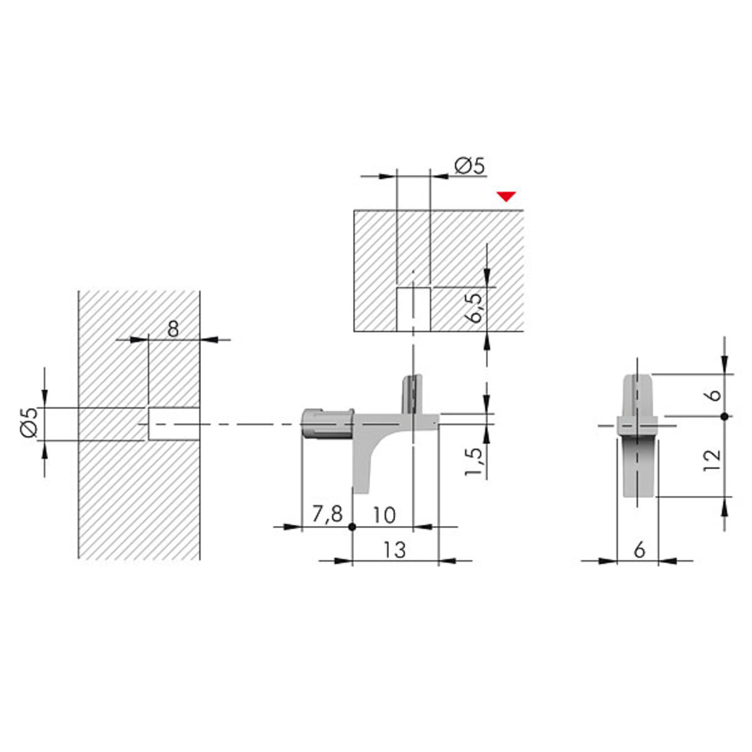 Support tablette K-Line d.5mm nickele a/pin 